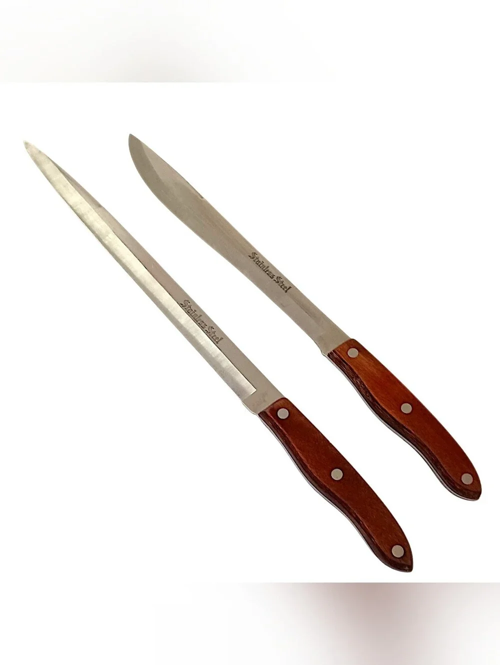 2 Interpur Japan Carving Knives Stainless Steel Blades Wood Handles Full Tang